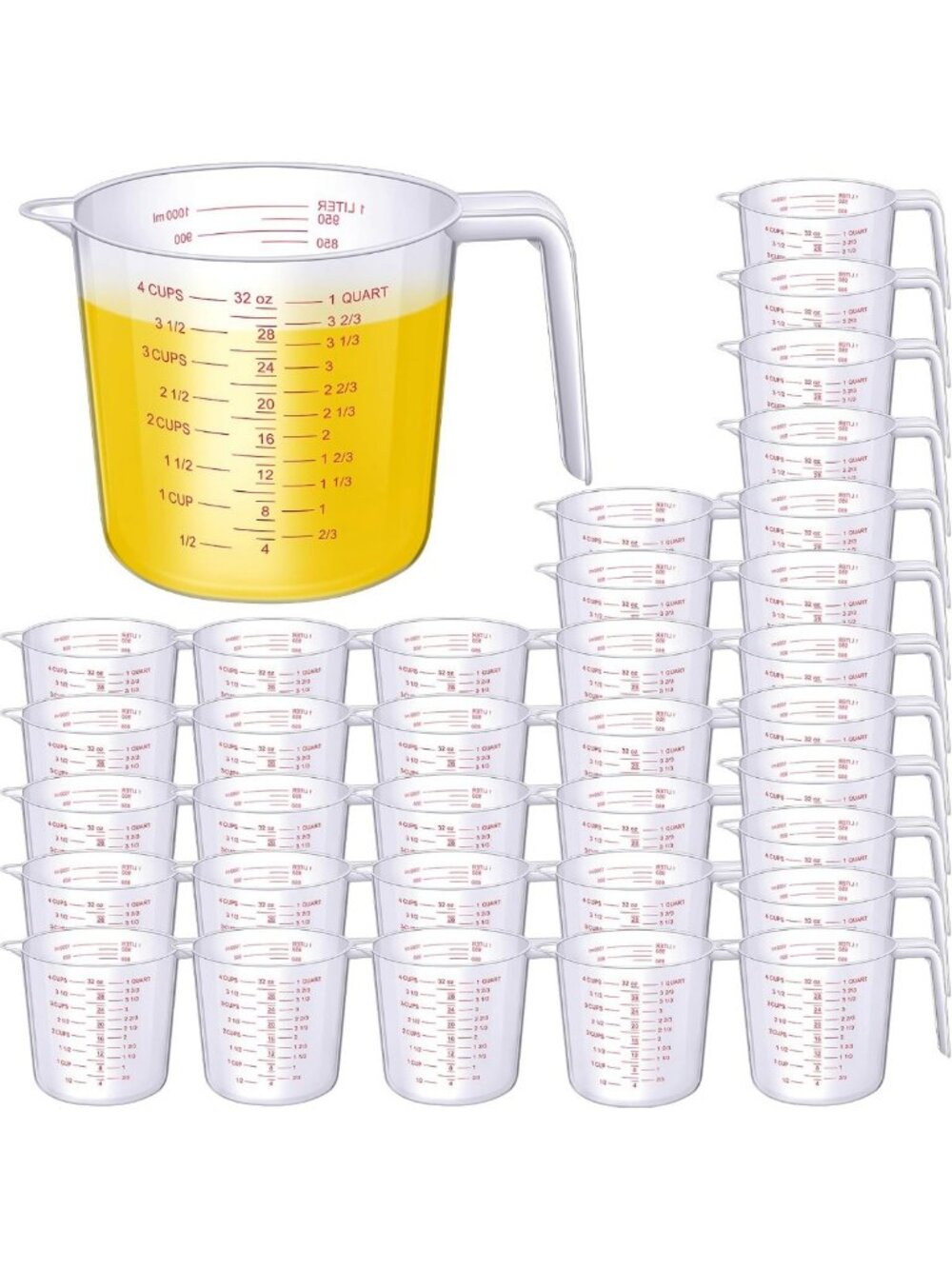 36 Pcs 32 Oz Plastic Measuring Cups Set with Spout - Kitchen Essentials, Red